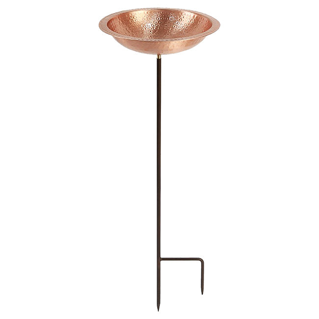 Hammered Copper Bird Bath w/Stake & Solar Fountain Pump