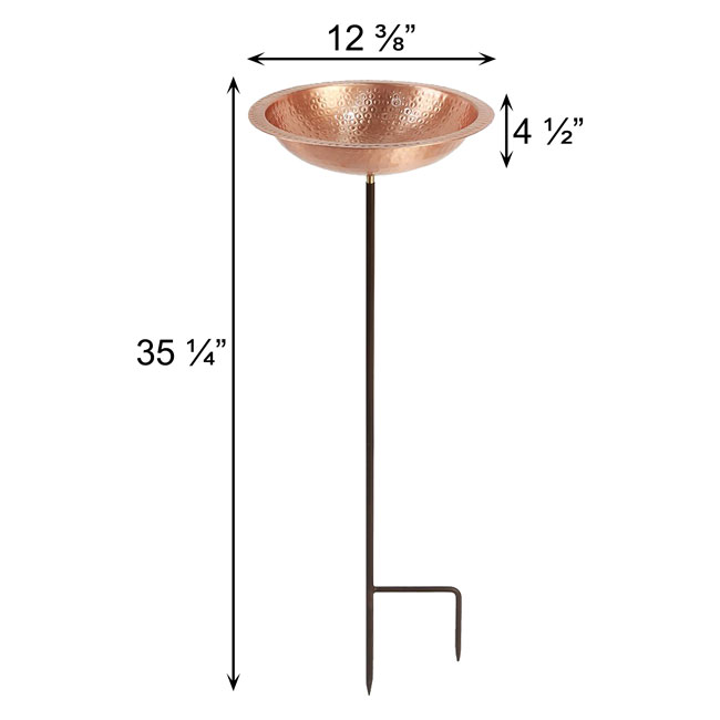 Hammered Copper Bird Bath w/Stake & Solar Fountain Pump