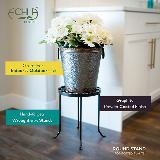 Achla Round Trivet Plant Stands, Gray, 14"H, Pack of 2