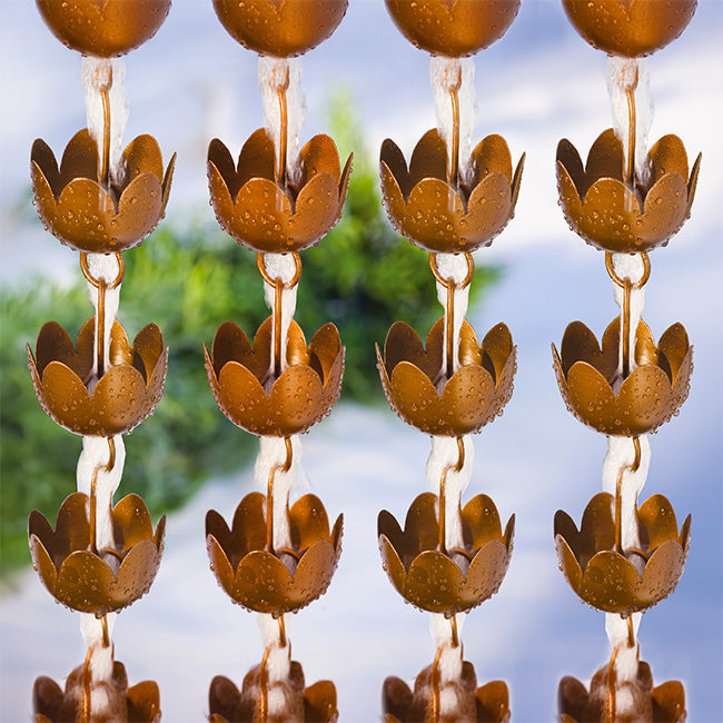 Ancient Graffiti Lily Rain Chains, Browned Copper, Pack of 4