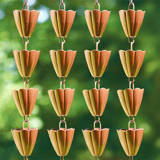 Ancient Graffiti Scalloped Rain Chains, Brown Copper, 4 Pack
