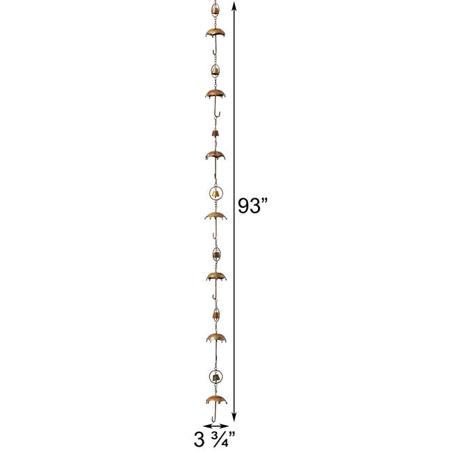 Ancient Graffiti Umbrella & Bell Rain Chains, Copper, 2 Pack