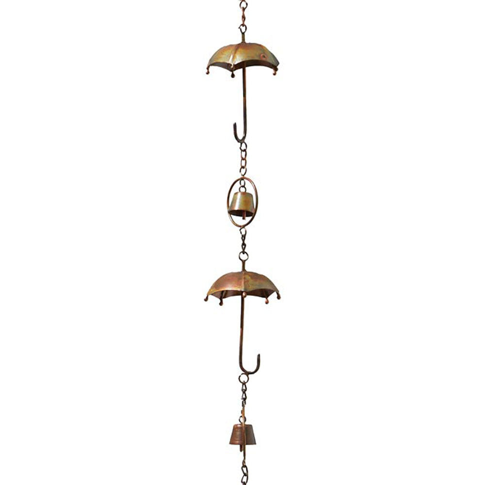 Ancient Graffiti Umbrella & Bell Rain Chains, Copper, 2 Pack