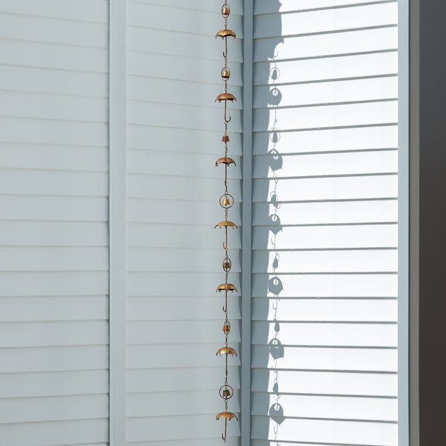 Ancient Graffiti Umbrella & Bell Rain Chains, Copper, 2 Pack