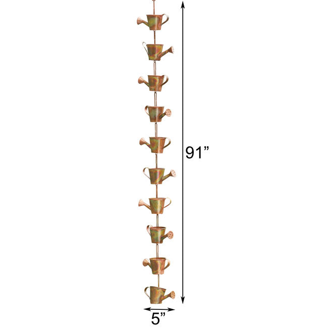 Ancient Graffiti Watering Can Rain Chains, Copper, Pack of 2