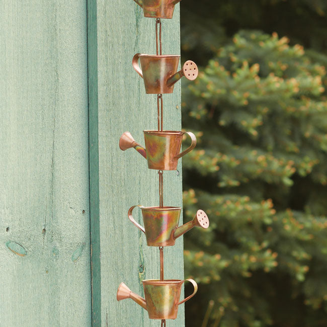 Ancient Graffiti Watering Can Rain Chains, Copper, Pack of 2