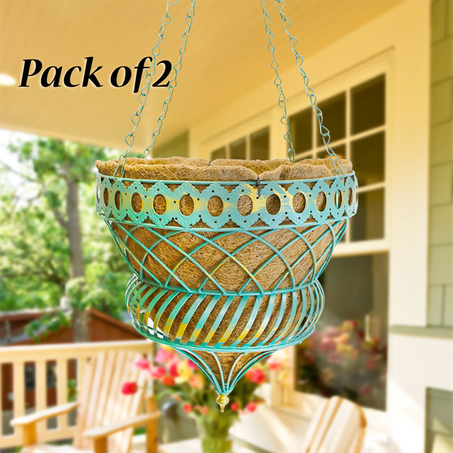 2 tier hanging planter Austram Queen Anne Parasol Hanging Planter, Green, Pack of 2