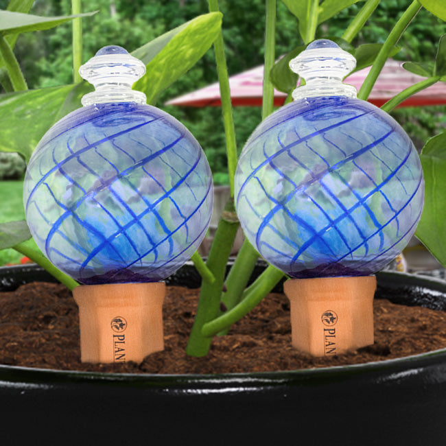 Plant Nanny Spiral Watering Globes, 12 oz., Blue, Pack of 2