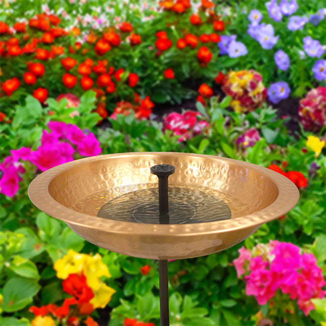 Hammered Copper Bird Bath w/Stake & Solar Fountain Pump