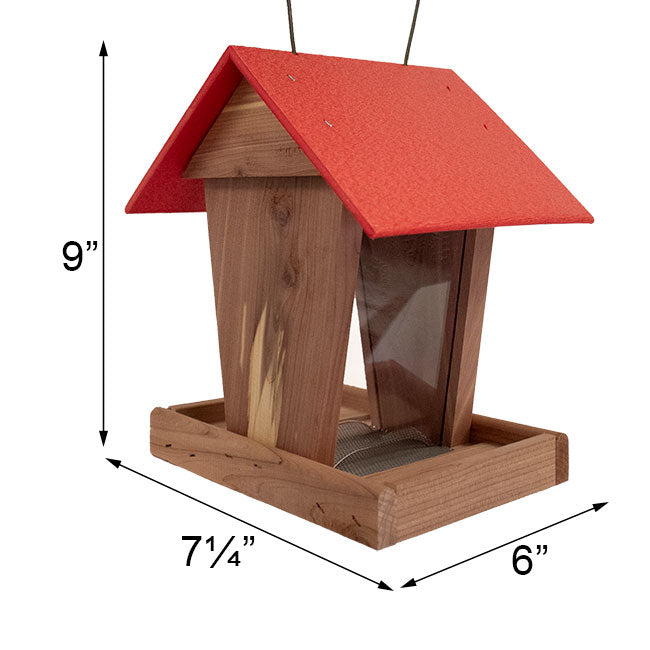Amish Made Cedar & Recycled Plastic Hopper Feeder w/Red Roof