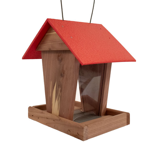 Amish Made Cedar & Recycled Plastic Hopper Feeder w/Red Roof