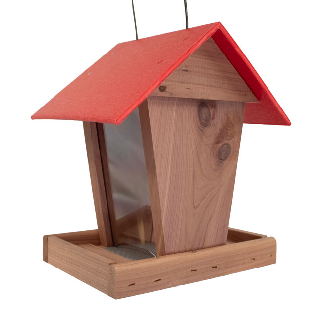 Amish Made Cedar & Recycled Plastic Hopper Feeder w/Red Roof