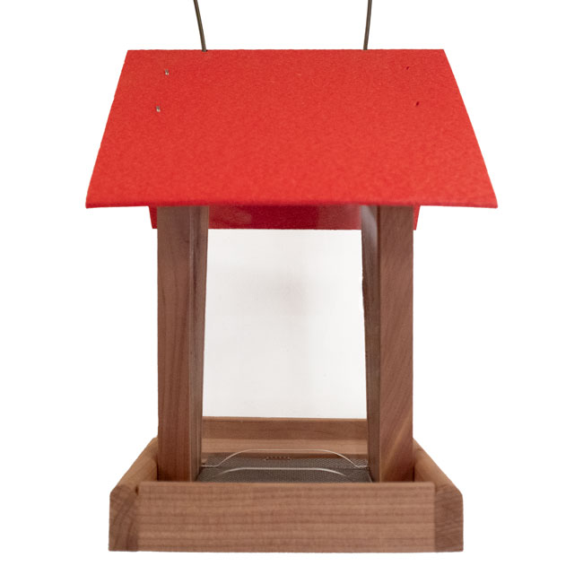 Amish Made Cedar & Recycled Plastic Hopper Feeder w/Red Roof