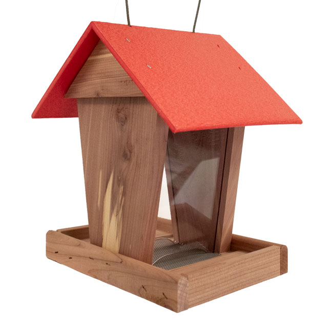 Amish Made Cedar & Recycled Plastic Hopper Feeder w/Red Roof