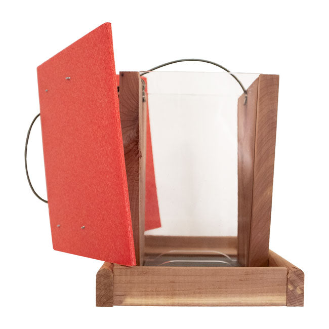 Amish Made Cedar & Recycled Plastic Hopper Feeder w/Red Roof