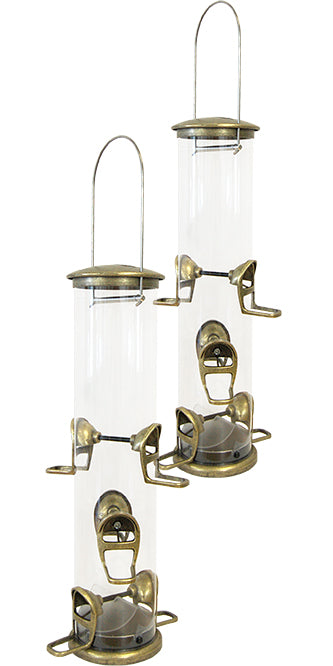 Aspects Big Tube Wild Bird Feeders, Antique Brass, 2 Pack