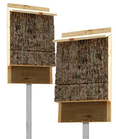Single Chamber Bark Clad Bat Houses with Poles, Pack of 2