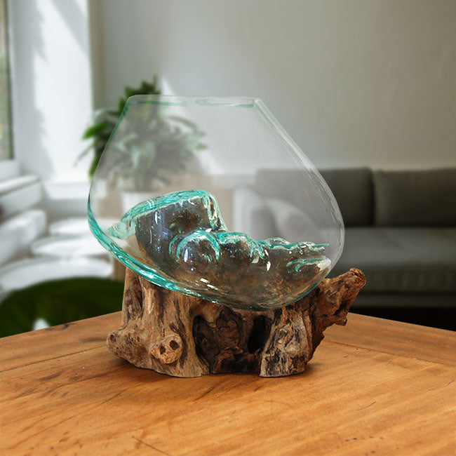 Medium Molten Glass Bowl & Natural Wood Sculpture
