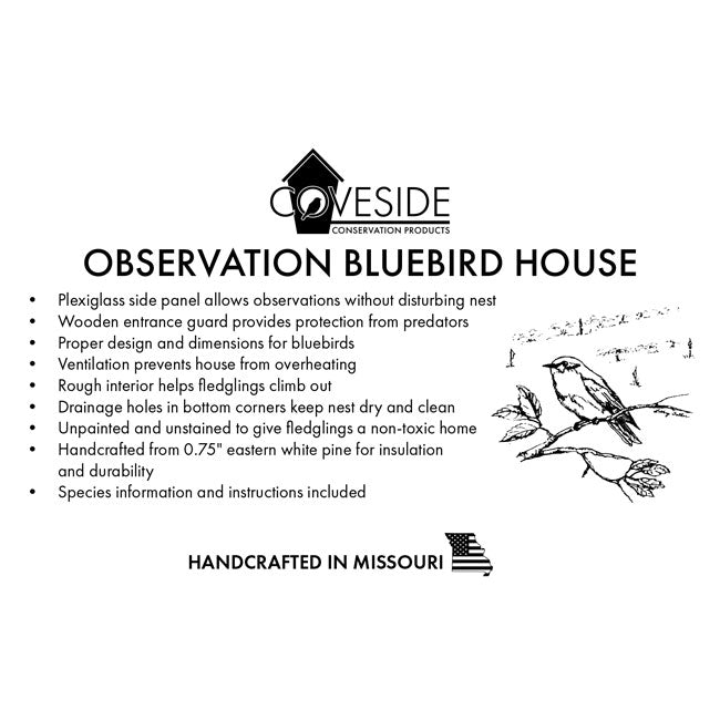 Observation Bluebird House with Small Nest Lift Kit