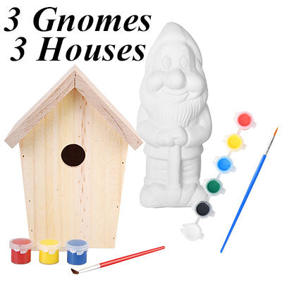 Esschert Kid's Paint Your Own Houses & Gnomes, Pack of 6