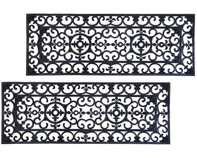 Esschert Design Rubber Long Scroll Doormats, Black, 2 Pack