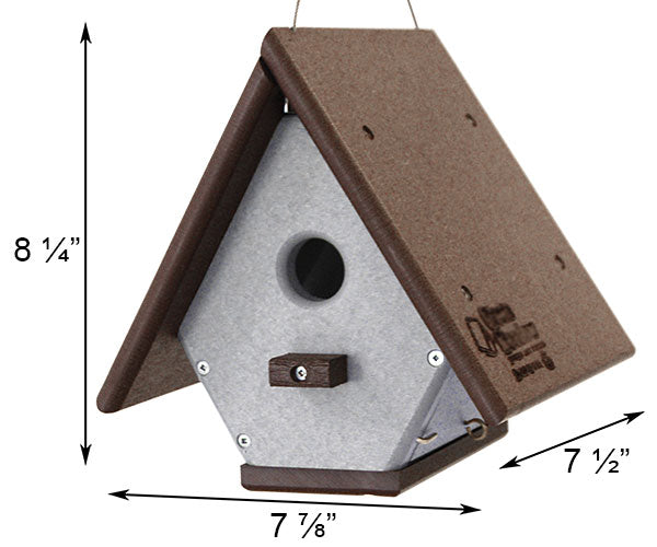 Recycled Plastic Hanging Wren House, Brown and Gray