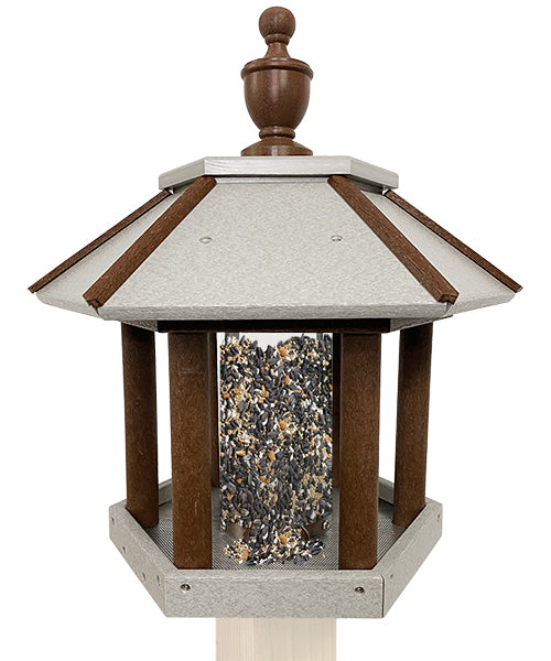 Recycled Plastic Gazebo Bird Feeder, Brown and Gray