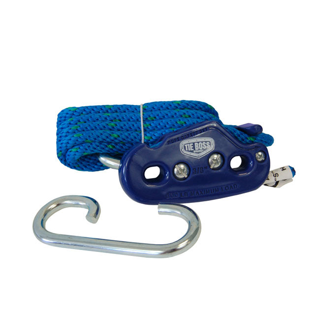 Tie Boss Tie Downs & 3/8" Ropes with Pulleys, Blue, 2 Pack