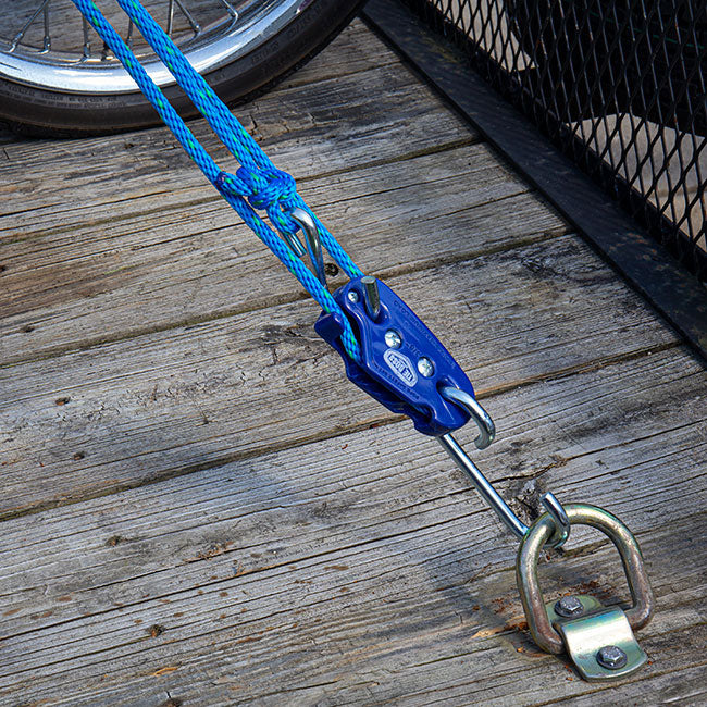 Tie Boss Tie Downs & 3/8" Ropes with Pulleys, Blue, 2 Pack