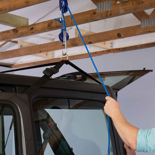 Tie Boss Tie Downs & 3/8" Ropes with Pulleys, Blue, 2 Pack