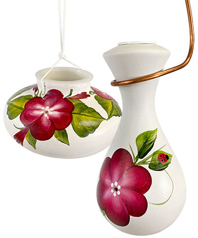 Lone Wolf Ceramic Hummingbird Feeder Set, Garnet Posy