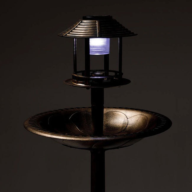 Lunar Bird Bath and Planter with Solar Light, Bronze