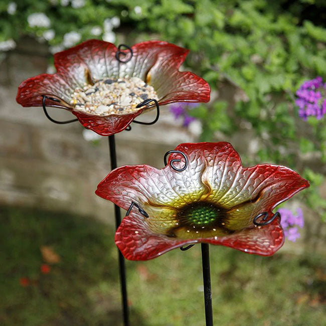 Summer Burst Glass Bird Baths with Stakes, Pack of 2
