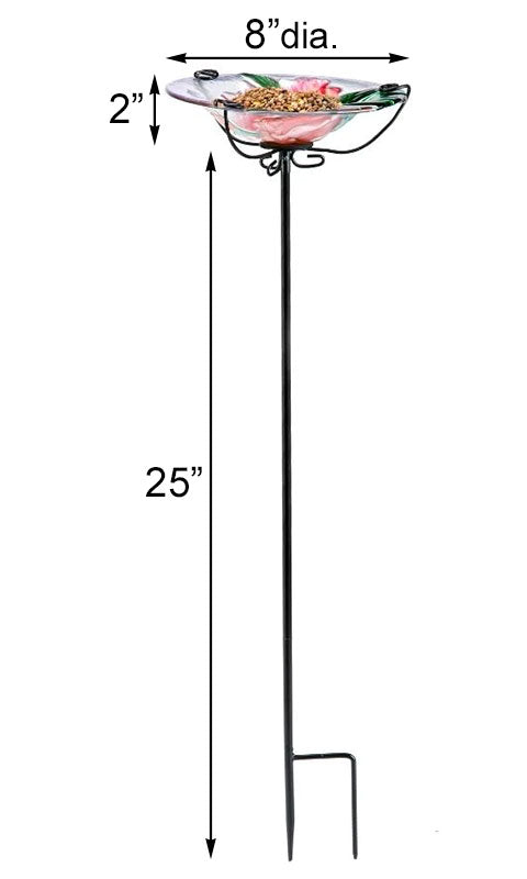 Tulip Fields Glass Bird Baths with Stakes, Pack of 2