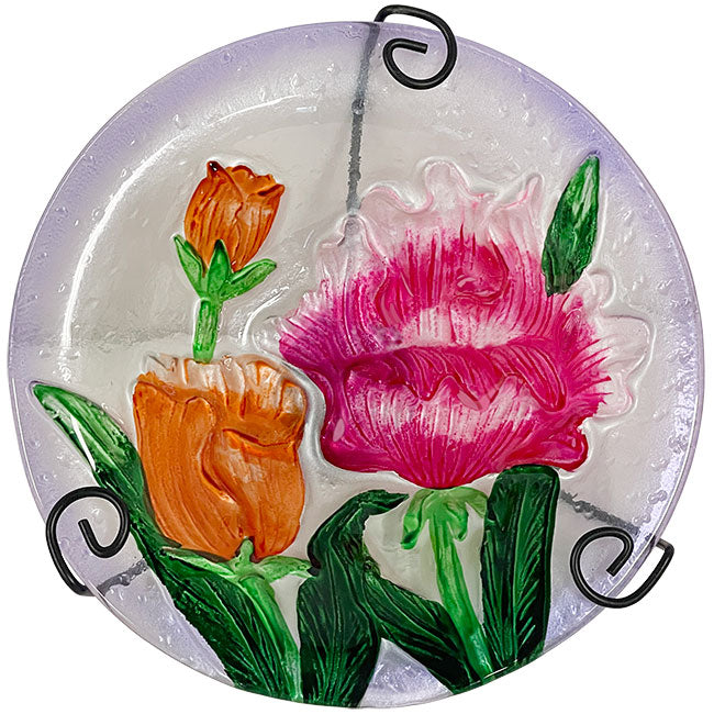 Tulip Fields Glass Bird Baths with Stakes, Pack of 2