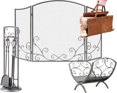 Panacea Flourishing Scrolls Fireplace Collection, Ant. Iron