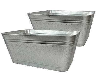 Panacea Rectangular Washtub Style Planters, Galv., Pack of 2