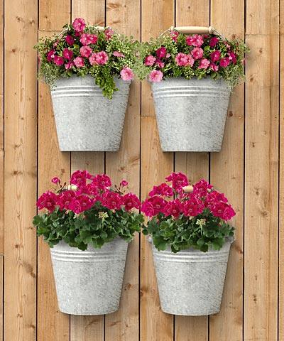 galvanized hanging bucket planter Panacea Half Round Bucket Wall Planters, Galvanized, 4 Pack – Prime Retreat Products