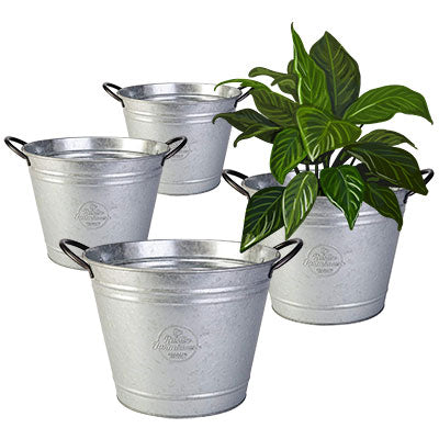Panacea Rustic Metal Washtub Planters, Galvanized, Pack of 4