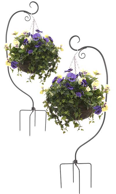 Panacea Staked Basket Hangers with Scrolls, Black, Pack of 2