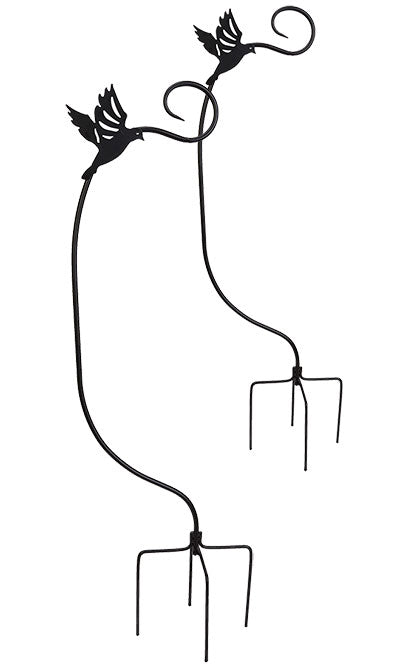 Panacea Staked Basket Hangers w/Birds, Black, 4'H, Pack of 2