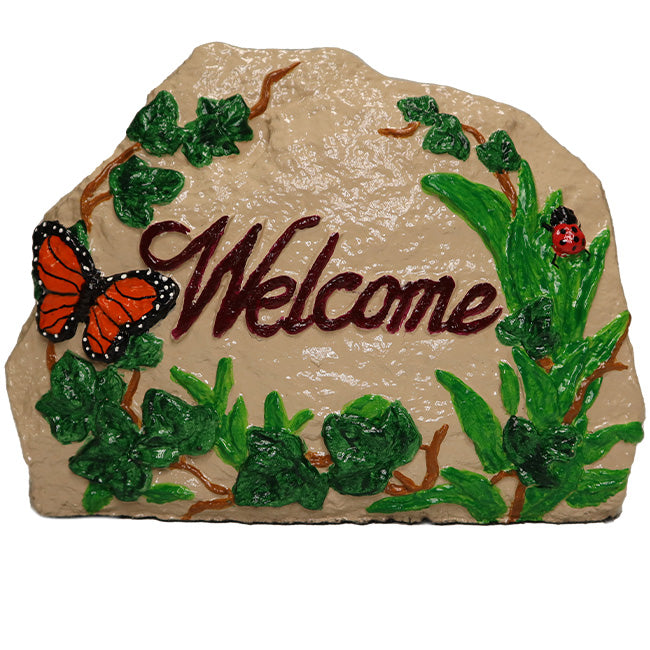 Welcome Stone Statue, Hand Painted, by Prime Retreat