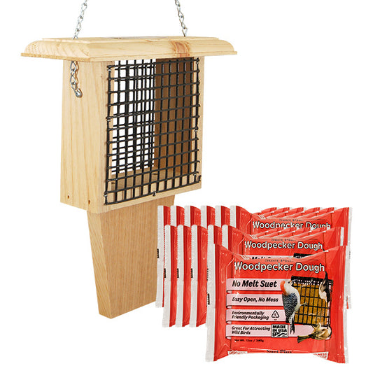 Woodpecker Suet Feeder w/Tail Prop & Suet by Prime Retreat