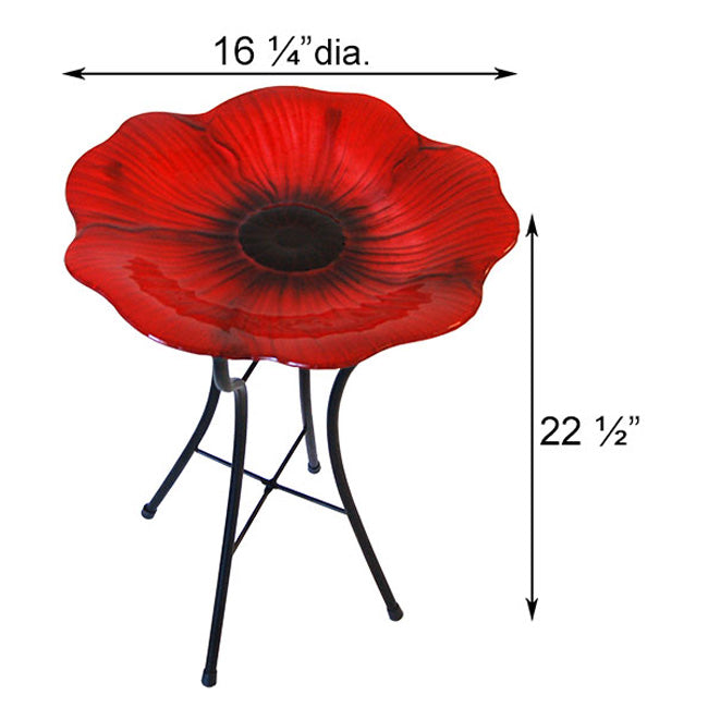 Glass Poppy Bird Bath and Stand with Mosquito Dunks®  Kit