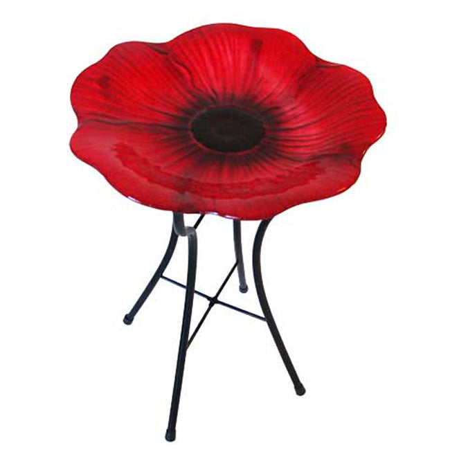 Glass Poppy Bird Bath and Stand with Mosquito Dunks®  Kit