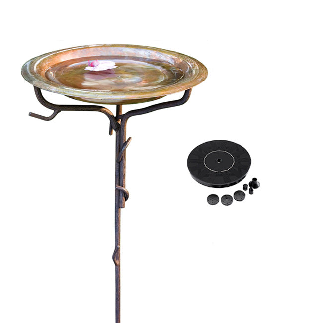 Copper Bird Bath & Stake w/Solar Pump Kit by Prime Retreat