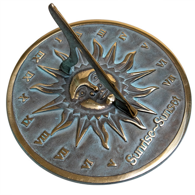Rome Brass Sunrise & Sunset Sundial with Pillar Pedestal