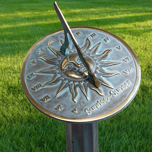 Rome Brass Sunrise & Sunset Sundial with Pillar Pedestal