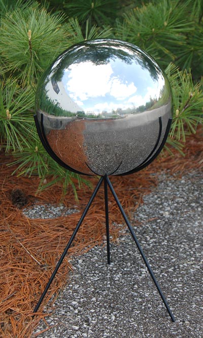 Rome Stainless Steel 10" dia. Gazing Ball w/ Tripod Pedestal
