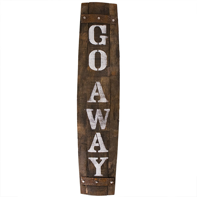 Amish-Made Whiskey Barrel Porch Sign, Go Away